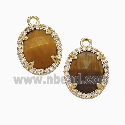 Tiger Eye Stone Oval Pendant Copper Pave Zirconia Gold Plated