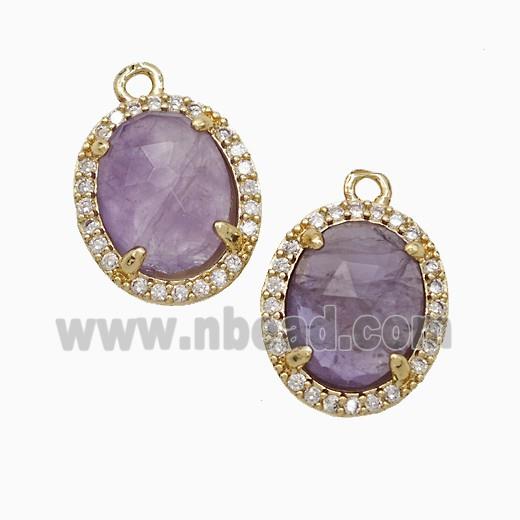 Purple Amethyst Oval Pendant Copper Pave Zirconia Gold Plated