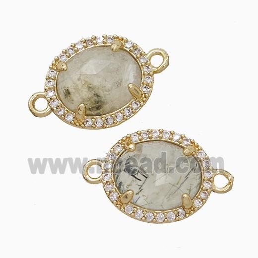 Prehnite Oval Connector Copper Pave Zirconia Gold Plated