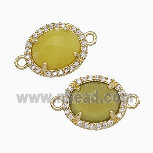 Lemon Jade Oval Connector Copper Pave Zirconia Gold Plated