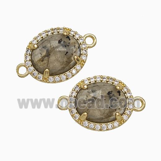 Labradorite Oval Connector Copper Pave Zirconia Gold Plated