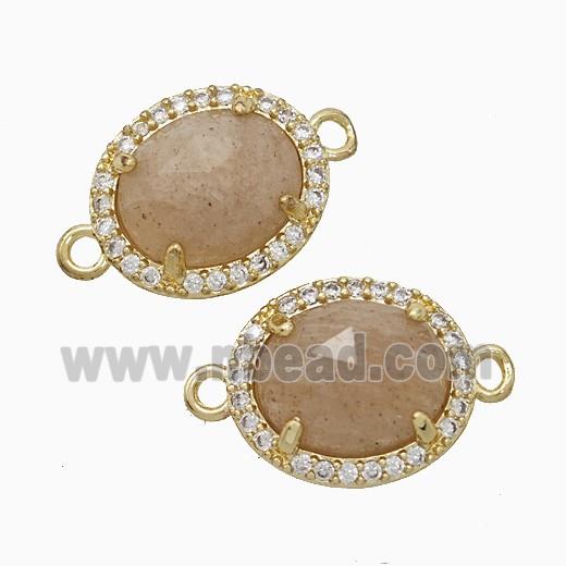 Peach Sunstone Oval Connector Copper Pave Zirconia Gold Plated