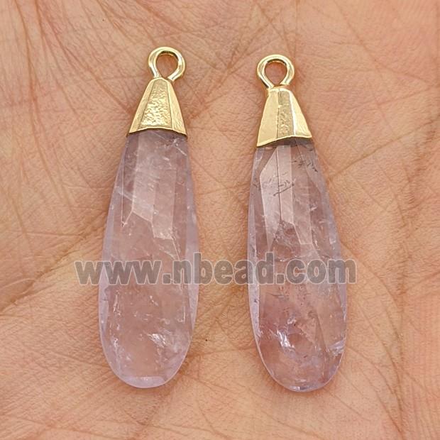 Natural Lt.purple Amethyst Teardrop Pendant Faceted Gold Plated