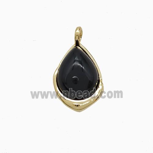 Black Obsidian Teardrop Pendant Copper Gold Plated