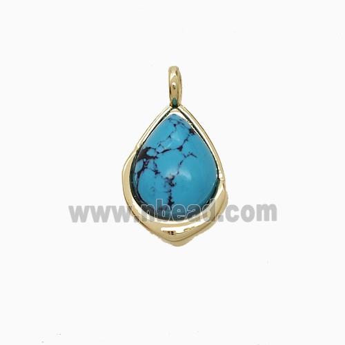 Blue Dye Howlite Turquoise Teardrop Pendant Copper Gold Plated