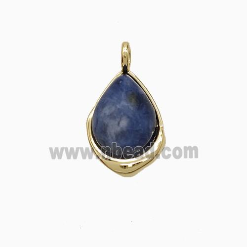 Blue Sodalite Teardrop Pendant Copper Gold Plated