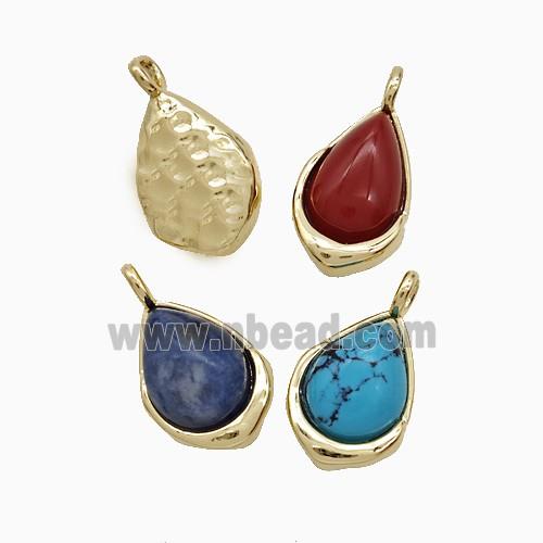 Gemstone Teardrop Pendant Copper Gold Plated Mixed