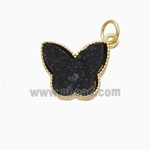 Black Druzy Quartz Butterfly Pendant
