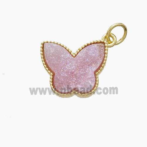 Pink Druzy Quartz Butterfly Pendant
