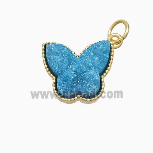 Blue Druzy Quartz Butterfly Pendant