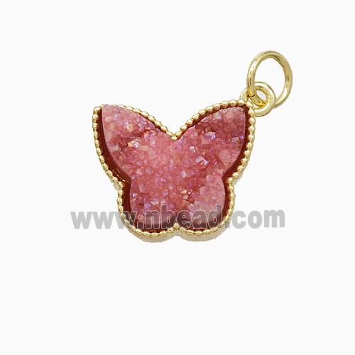 Red Druzy Quartz Butterfly Pendant