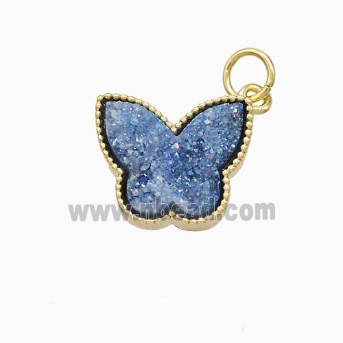 Blue Druzy Quartz Butterfly Pendant
