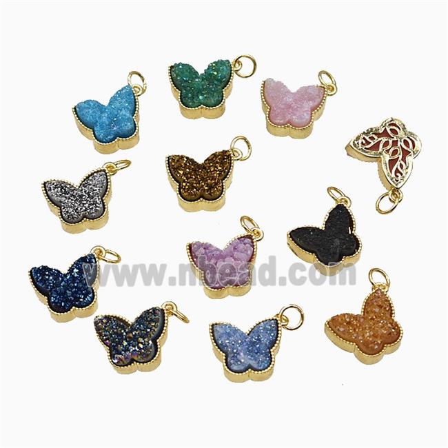 Druzy Quartz Butterfly Pendant Mixed Color