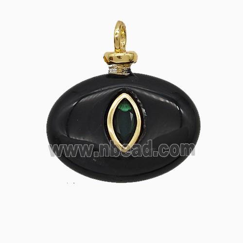 Black Obsidian Oval Pendant Pave Zirconia