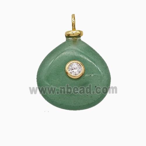 Green Aventurine Teardrop Pendant pave Zirconia