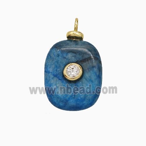 Blue Dye Sponge Jade Rectangle Rectangle Pendant Pave Zirconia