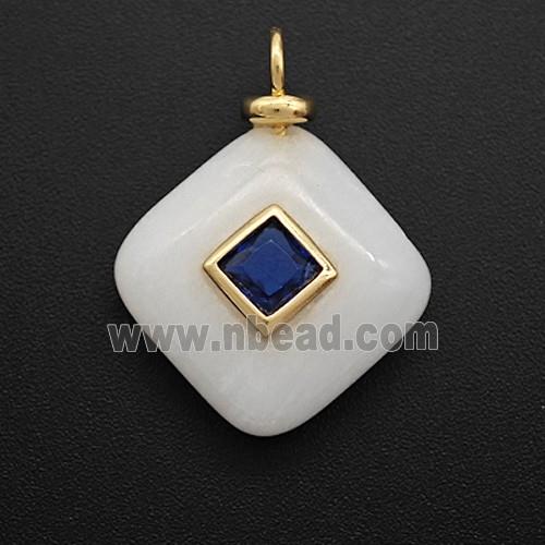 White Jade Square Pendant Pave Zirconia