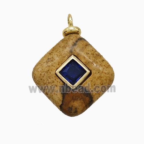 Picture Jasper Square Pendant Pave Zirconia