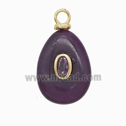 Purple Dye Jade Teardrop Pendant Pave Zirconia