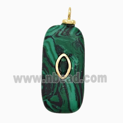 Green Synthetic Malachite Rectangle Pendant Pave Zirconia