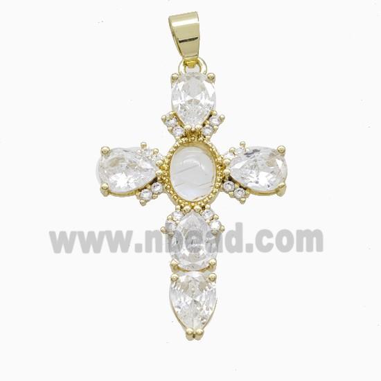 Copper Cross Pendant Pave Cubic Zirconia Gold Plated