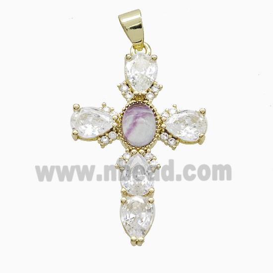 Copper Cross Pendant Pave Cubic Zirconia Gold Plated