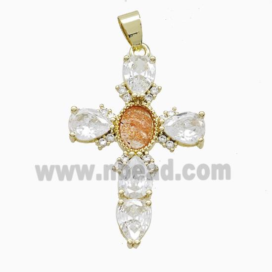 Copper Cross Pendant Pave Cubic Zirconia Gold Plated