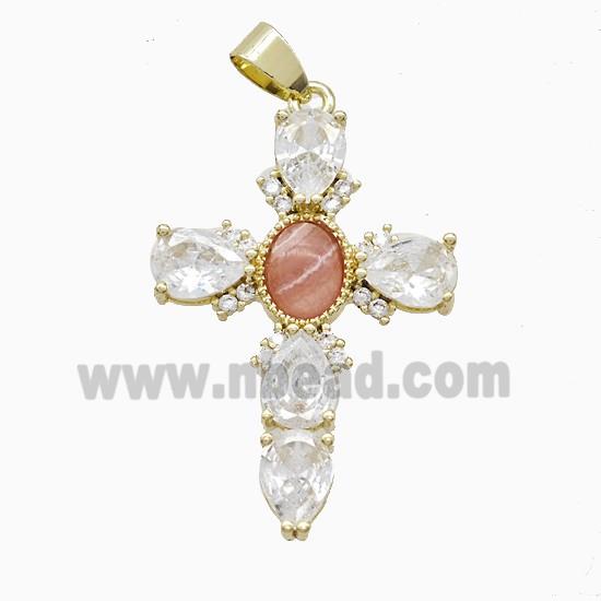 Copper Cross Pendant Pave Cubic Zirconia Gold Plated