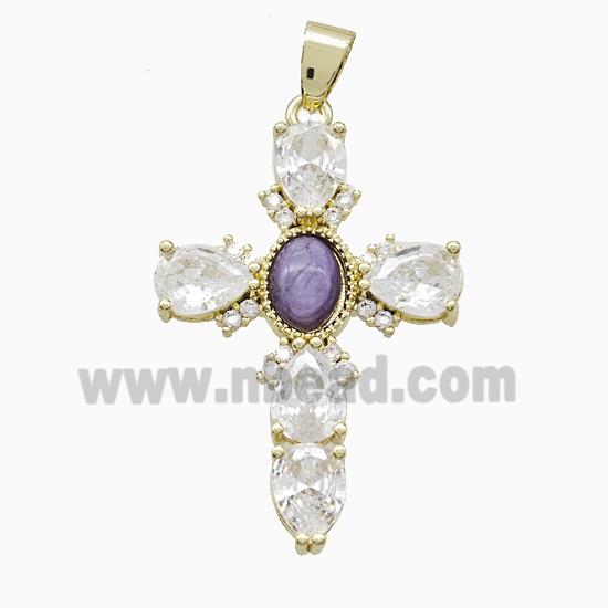 Copper Cross Pendant Pave Cubic Zirconia Gold Plated