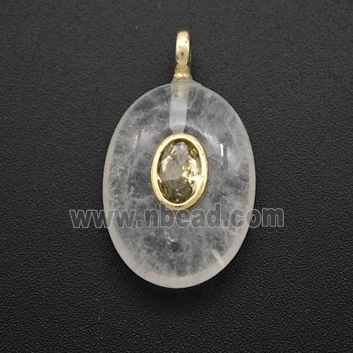 Clear Quartz Oval Pendant Pave Zirconia