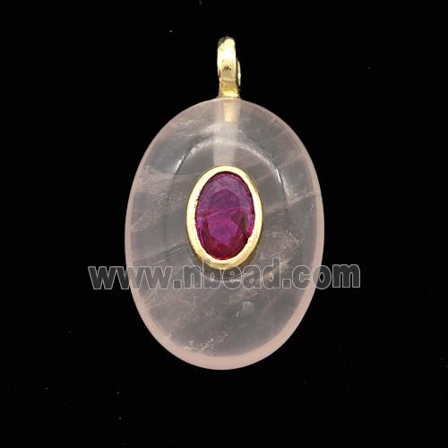 Rose Quartz Oval Pendant Pave Zirconia