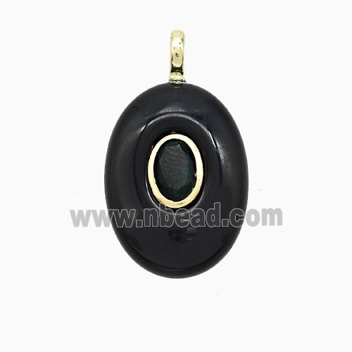 Black Obsidian Oval Pendant Pave Zirconia