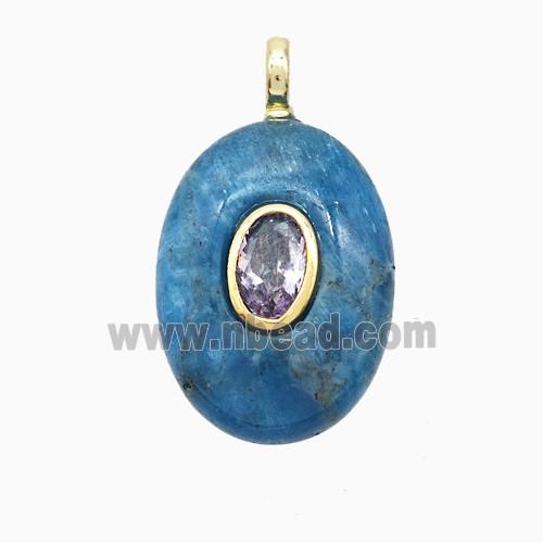 Blue Apatite Oval Pendant Pave Zirconia