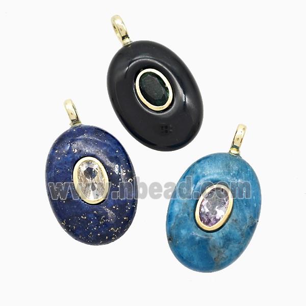 Gemstone Oval Pendant Pave Zirconia Mixed