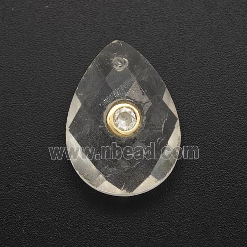 Clear Quartz Teardrop Pendant Pave Zirconia