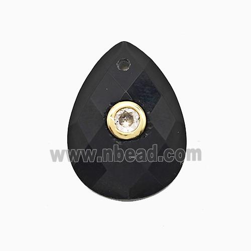 Black Obsidian Teardrop Pendant Pave Zirconia