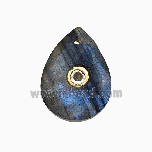 Labradorite Teardrop Pendant Pave Zirconia