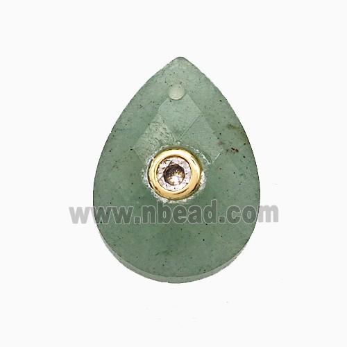 Green Aventurine Teardrop Pendant Pave Zirconia