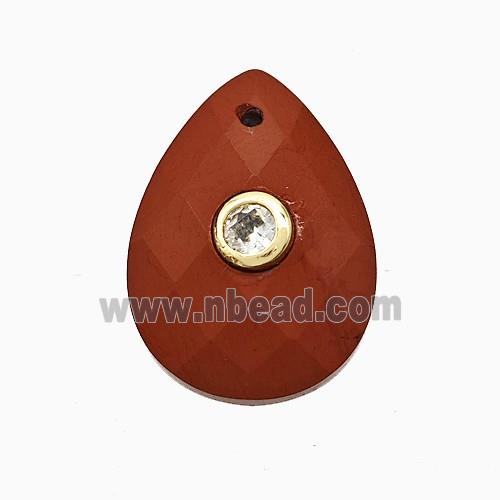 Red Jasper Teardrop Pendant Pave Zirconia