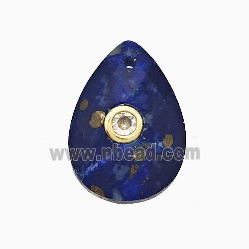 Blue Lapis Lazuli Teardrop Pendant Pave Zirconia