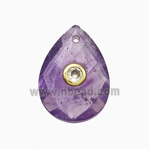 Purple Amethyst Teardrop Pendant Pave Zirconia