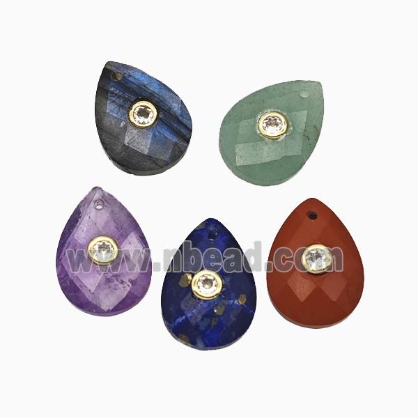 Mix Gemstone Teardrop Pendant Pave Zirconia