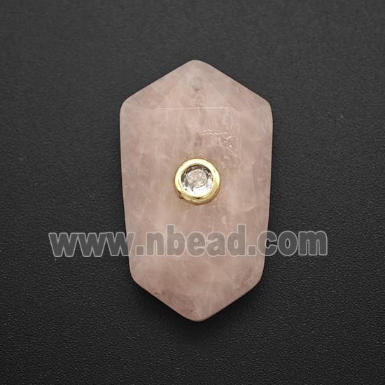 Pink Rose Quartz Prism Pendant Pave Zirconia