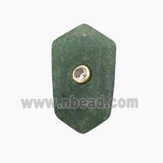 Green Strawberry Quartz Prism Pendant Pave Zirconia