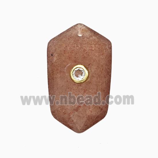 Pink Strawberry Quartz Prism Pendant Pave Zirconia