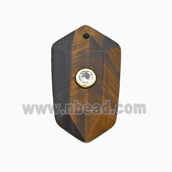 Tiger Eye Stone Prism Pendant Pave Zirconia