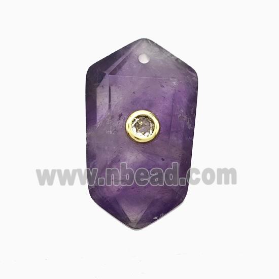 Purple Amethyst Prism Pendant Pave Zirconia