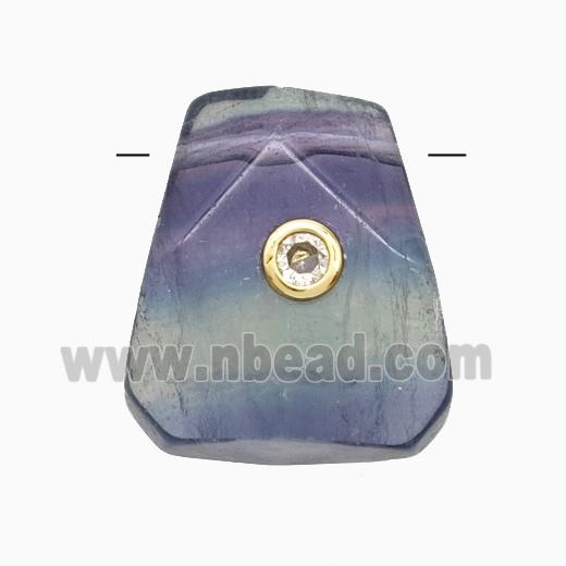 Multicolor Fluorite Slice Pendant Pave Zirconia