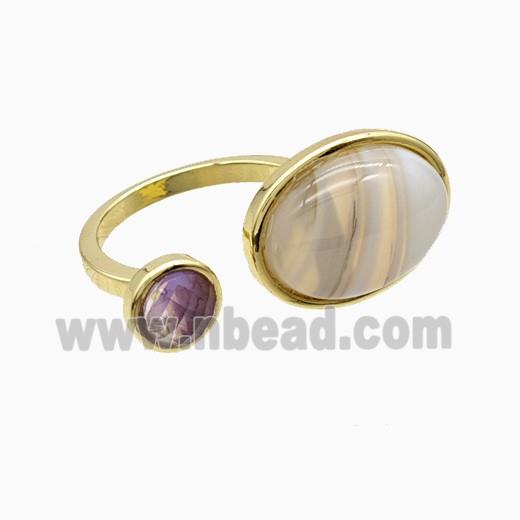Copper Rings Pave White Agate Gold Plated