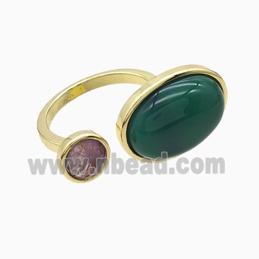 Copper Rings Pave Green Aventurine Gold Plated